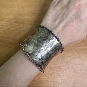 Vintage Silver Tone Hammered Wide Cuff Bracelet